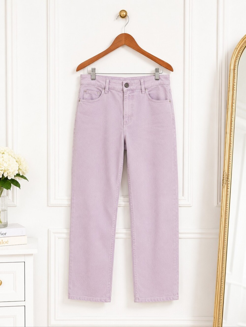 Violets & Rose Lavender Stretch Jeans Size 14 Straight Leg Pastel Denim - Picture 5 of 8